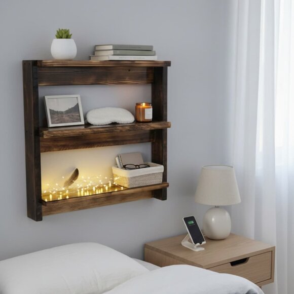 Handmade Rustic Wooden Wall Shelf - Picture 3 of 6